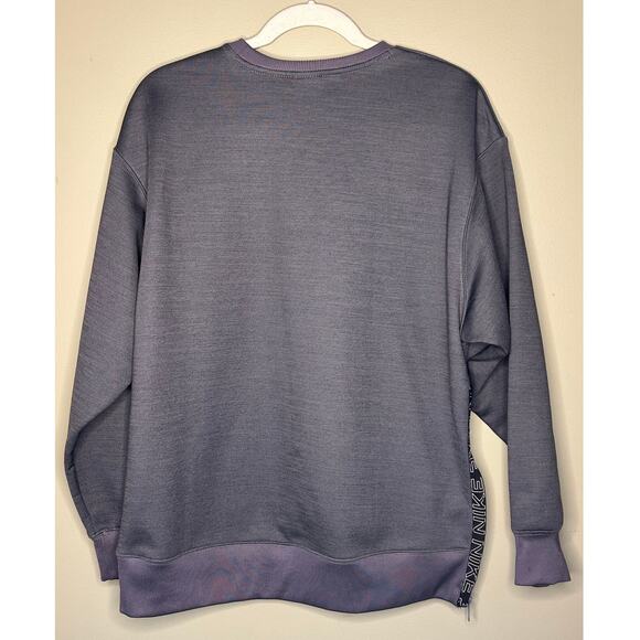 Nike Therma-FIT Fleece Crewneck Side Zip Logo Gray Black Oversize Womens Small - Picture 6 of 8